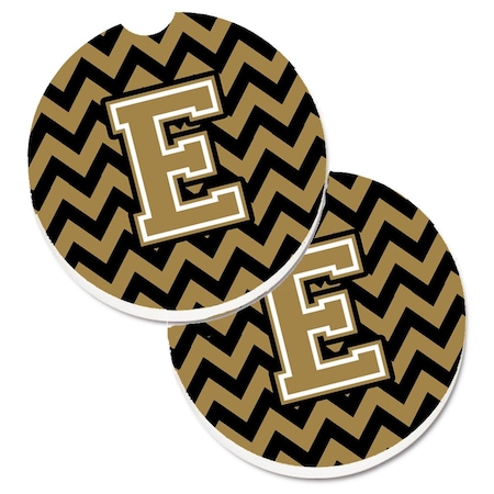 Letter E Chevron Black And Gold Set Of 2 Cup Holder Car Coaster